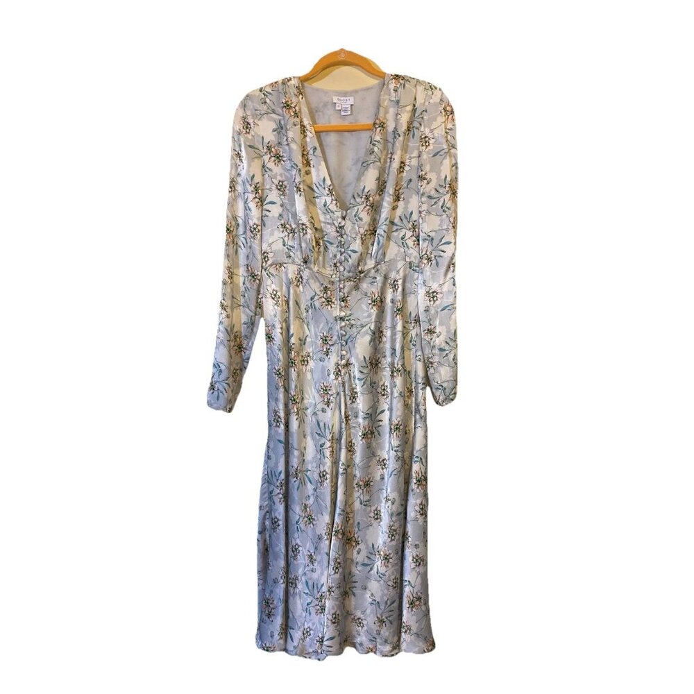 Ghost London Floral Occasion Tea Midi Dress Sz S Wedding Guest Satin Romantic